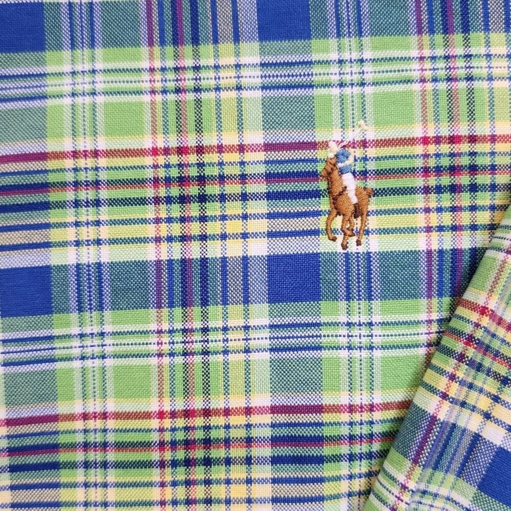 Ralph Lauren Men's Large 100% Cotton Classic Fit Blue Green Plaid Button Down - Picture 2 of 5